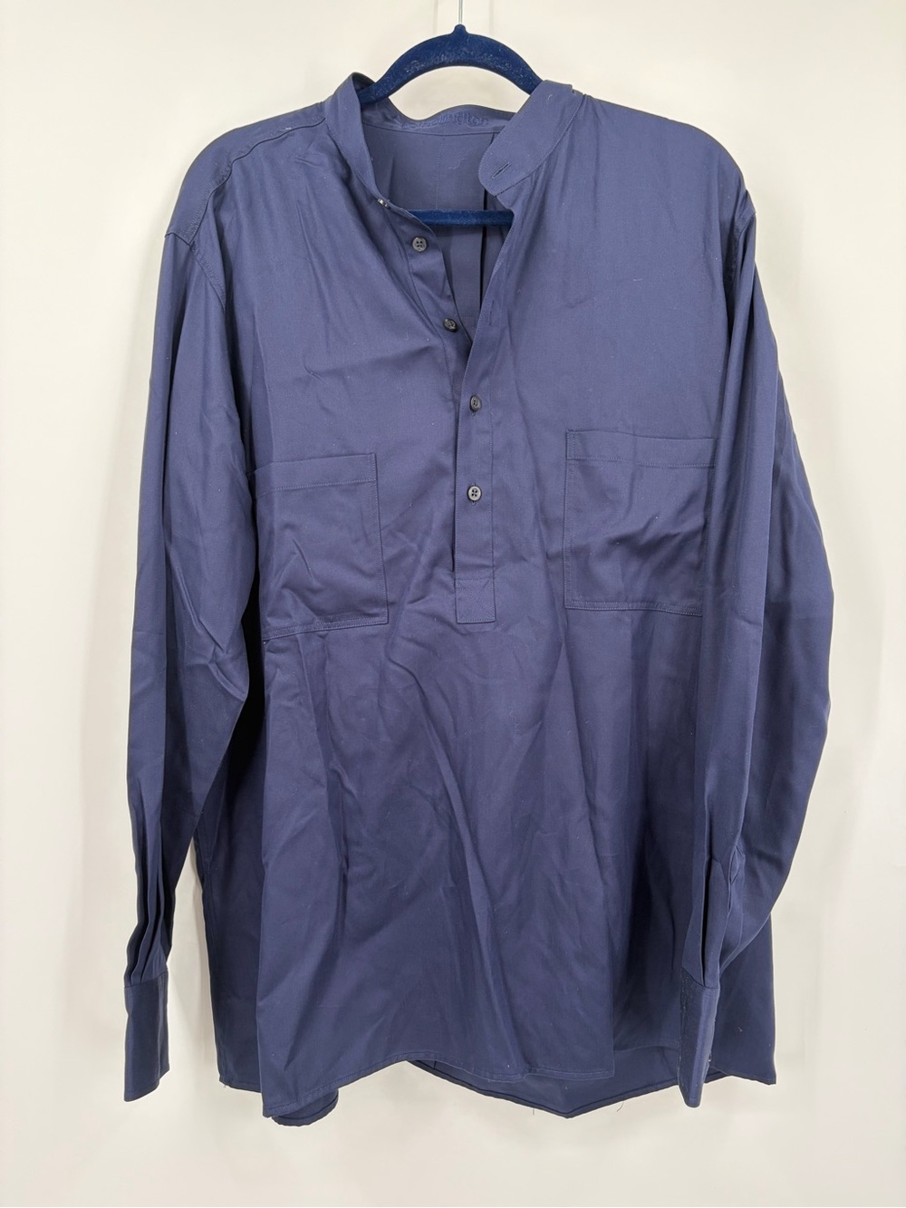 Men's Long-Sleeve Mandarin Collar Shirt in Deep Blue